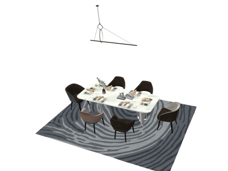 现代餐桌椅吊灯组合SU模型