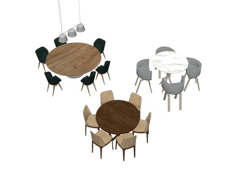 现代圆餐桌椅组合SU模型