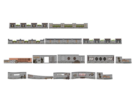 乡村民俗文化墙SU模型