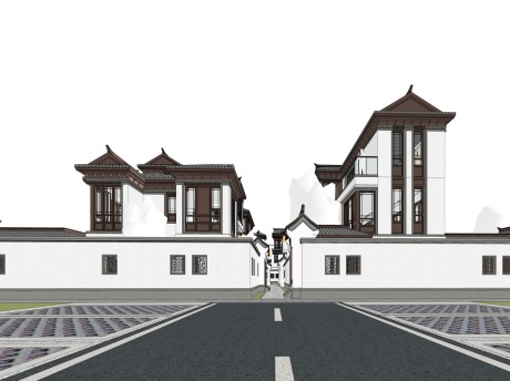 新中式合院别墅SU模型