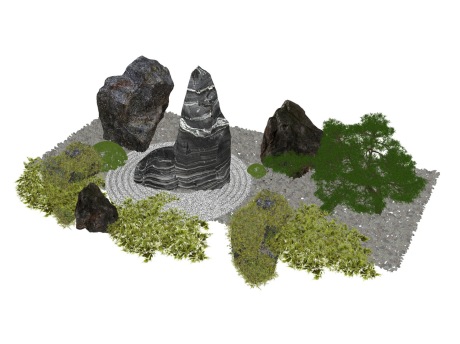 石头灌木组合SU模型
