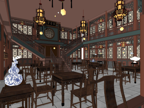 中式客栈酒楼SU模型