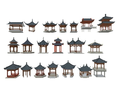 中式凉亭组合SU模型