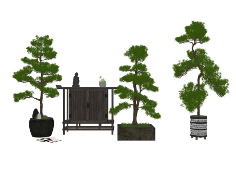 新中式松树盆栽SU模型