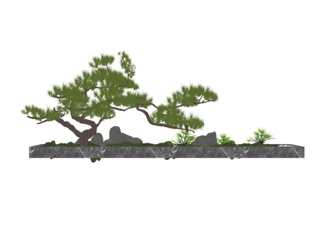 新中式松树石头小品SU模型
