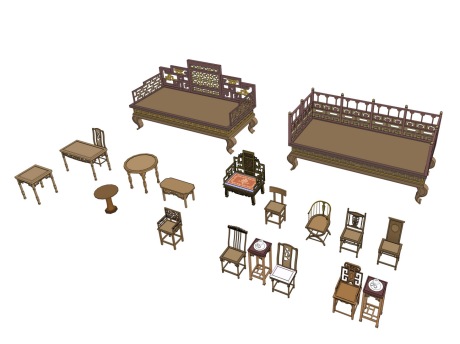 古代桌椅罗汉床SU模型