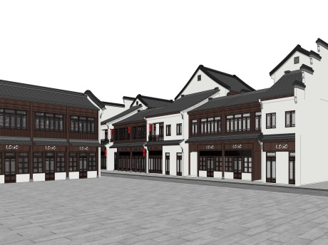 中式商业街SU模型