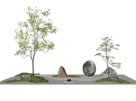 新中式石头树小品SU模型