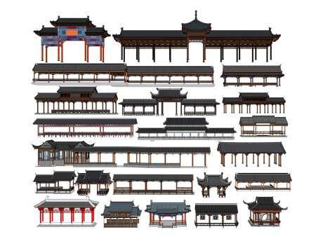 中式长廊连廊SU模型