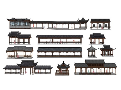 中式长廊连廊SU模型