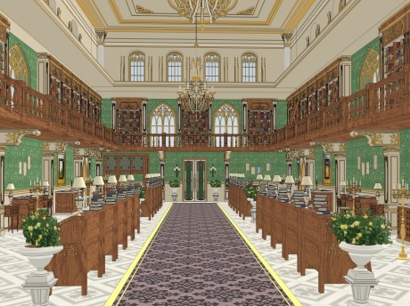 欧式宫殿图书馆SU模型