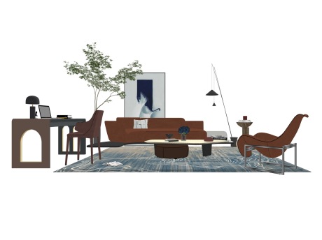 现代沙发茶几书桌椅组合SU模型