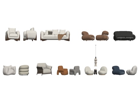 现代单人沙发组合SU模型