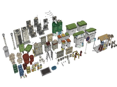 垃圾桶配电箱纸箱废旧物品SU模型