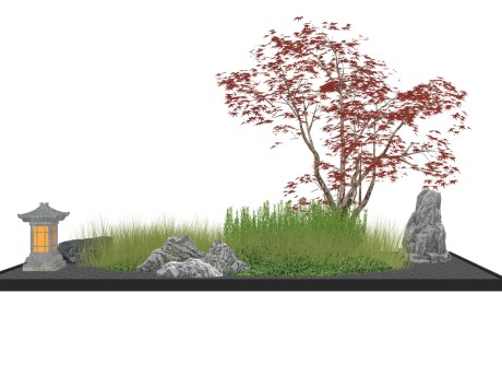 红枫灌木石头小品SU模型