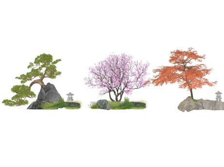 3D罗汉松桃树红枫SU模型