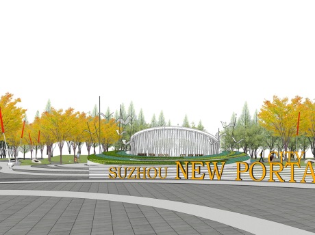 苏州城市公园入口景观SU模型