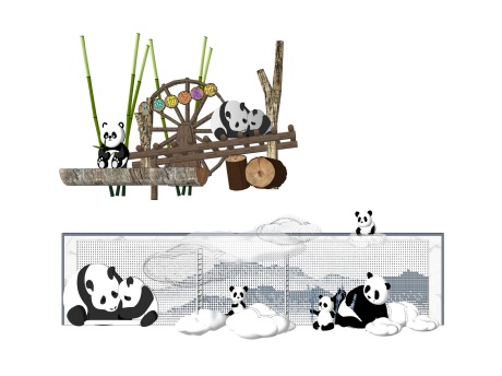 熊猫景墙小品SU模型