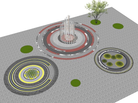 种植池树池圆形广场景观节点SU模型