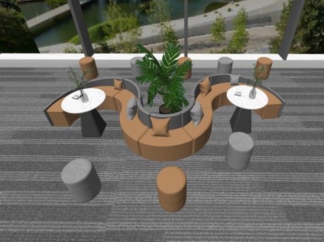 现代办公沙发弧形沙发茶几组合SU模型