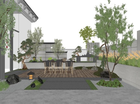 新中式屋顶花园SU模型