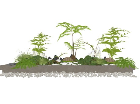 新中式苔藓灌木鹅卵石小品SU模型