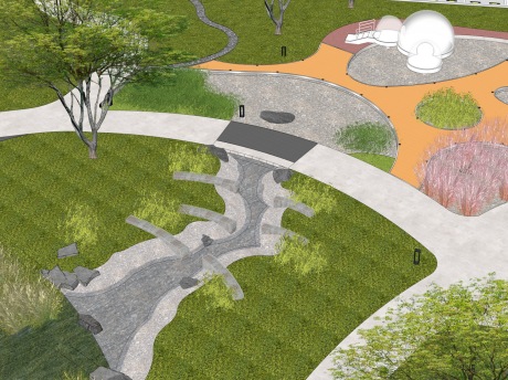 湿地雨水花园景观节点SU模型