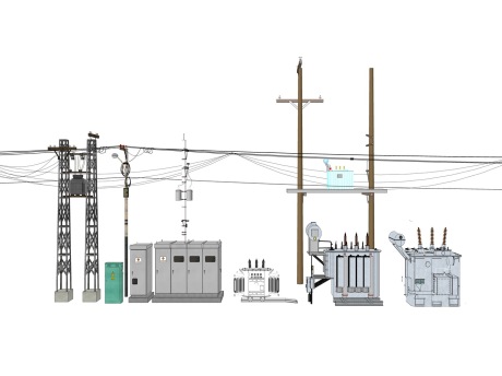 变压器变电箱电线杆SU模型