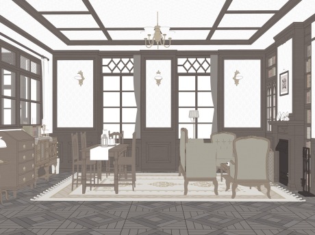 19世纪客厅+书房SU模型