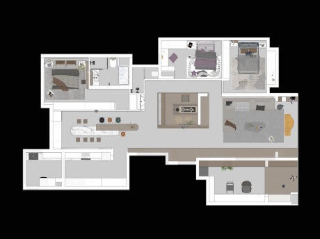 现代五房两厅家装空间SU模型