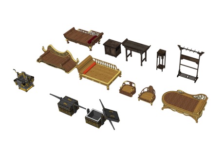 古代家具组合SU模型