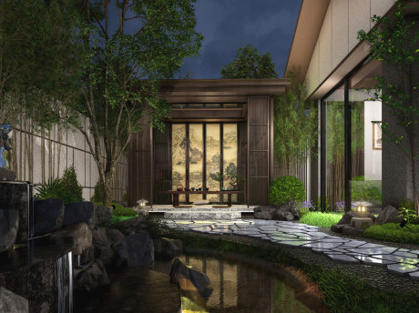 新中式别墅庭院景观SU模型