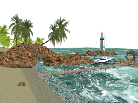 海边礁石沙滩灯塔景观SU模型