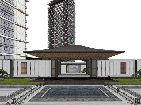 新中式示范区+高层住宅SU模型