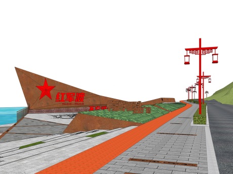 红色文化码头广场景观SU模型