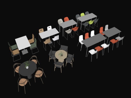 现代餐桌椅食堂餐桌椅SU模型