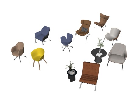 单人椅休闲椅茶几组合SU模型