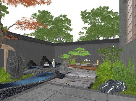 新中式庭院景观SU模型