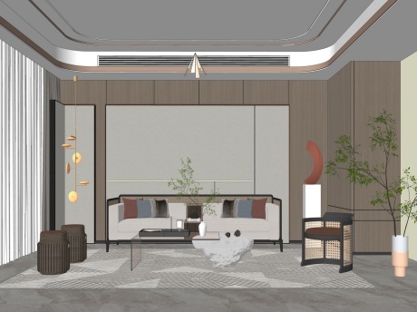 新中式客厅SU模型