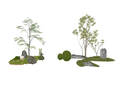新中式石头树小品SU模型