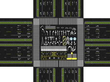 道路车道车行线斑马线SU模型