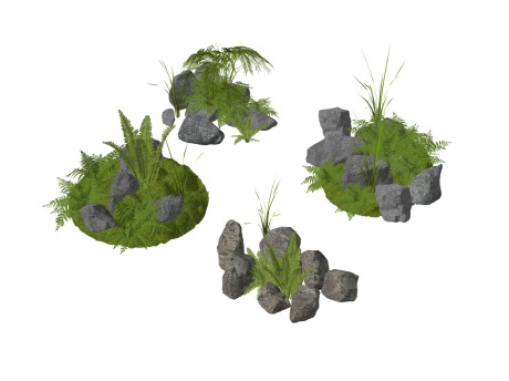 新中式石头蕨类灌木组合SU模型