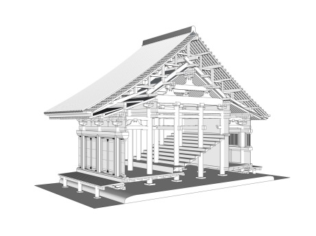 古建大厅剖面木架构SU模型