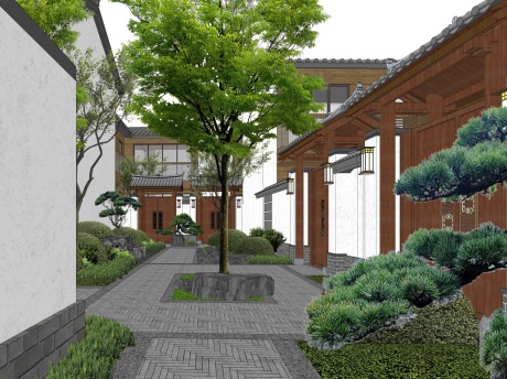 新中式别墅小院SU模型