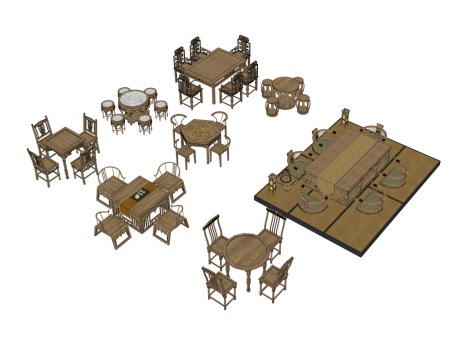 古代桌椅组合SU模型