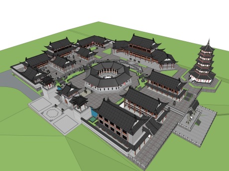 孤山古院古建寺庙SU模型