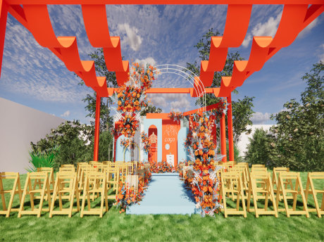 户外橙色蓝色婚礼(含代理文件)SU模型