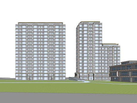 现代高层住宅+底商SU模型