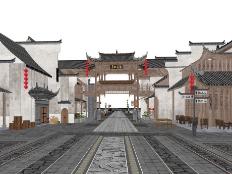 中式广场景观戏台SU模型