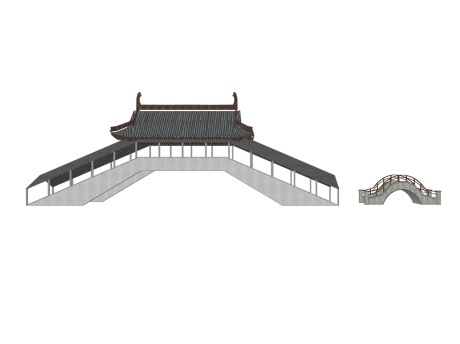 中式拱桥风雨桥SU模型